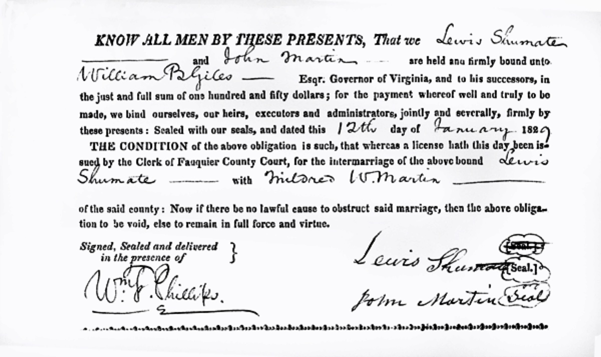 Shumate–Martin marriage bond